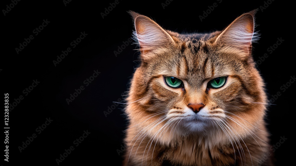 Grumpy cat portrait, dark background, pet photography, website banner Grumpy cat portrait, dark background, pet photography, website banner