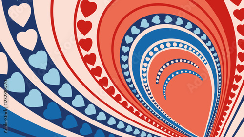 This design showcases vibrant vectorized heart shapes in shades of red and blue, creating a festive background ideal for Valentine's Day celebrations and romantic events