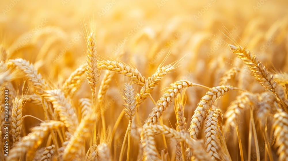 A scenic field filled with golden, ripe wheat spikes, ideal for a banner design A scenic field filled with golden, ripe wheat spikes, ideal for a banner design