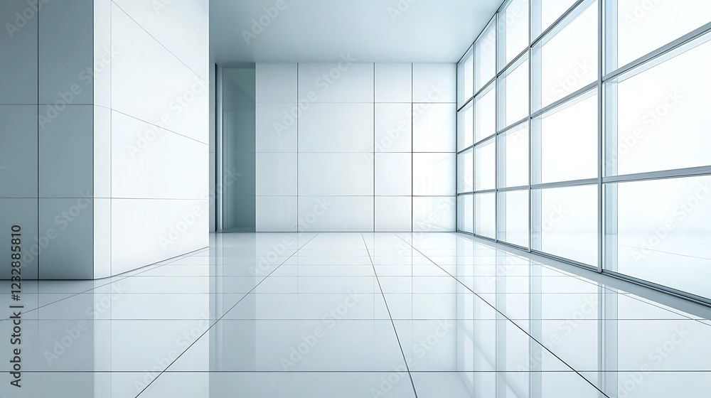 Modern minimalist white room with large window Modern minimalist white room with large window