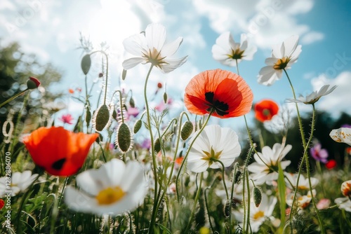 An illustration showcasing a springflower meadow. Stock photo