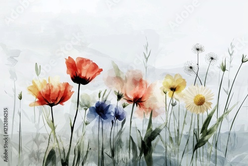 Wallpaper Mural StockA watercolor illustration featuring a variety of vibrant spring flora Torontodigital.ca