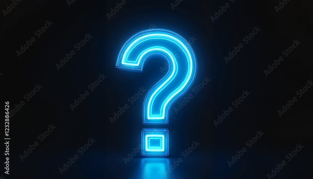Glowing blue neon question mark on dark background Glowing blue neon question mark on dark background