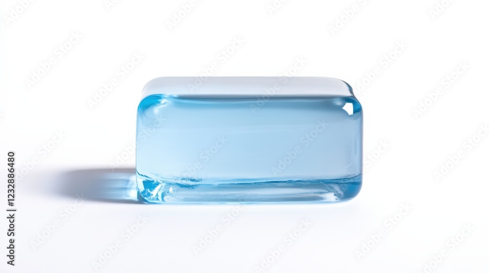 a translucent blue ice cube on a white background a translucent blue ice cube on a white background