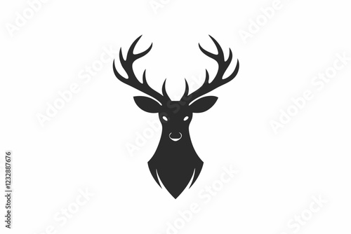 Minimalist Reindeer with Large Antlers Logo Icon – Silhouette Design on White Background