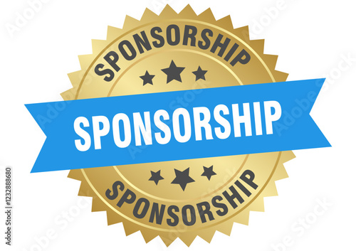 sponsorship. sponsorship round blue and gold label isolated on transparent background