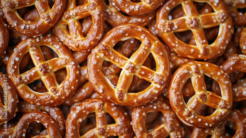 Background filled with numerous crispy pretzel crackers, top view Background filled with numerous crispy pretzel crackers, top view