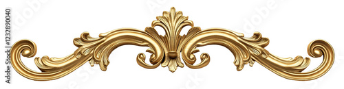Elegant gold vintage ornament with baroque details, isolated on transparent cutout background