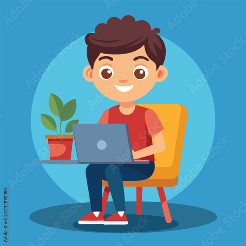 man working on his laptop, vector illustration	