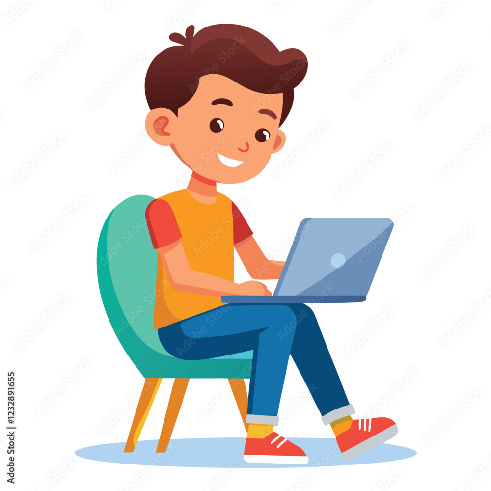 man working on his laptop, vector illustration man working on his laptop, vector illustration