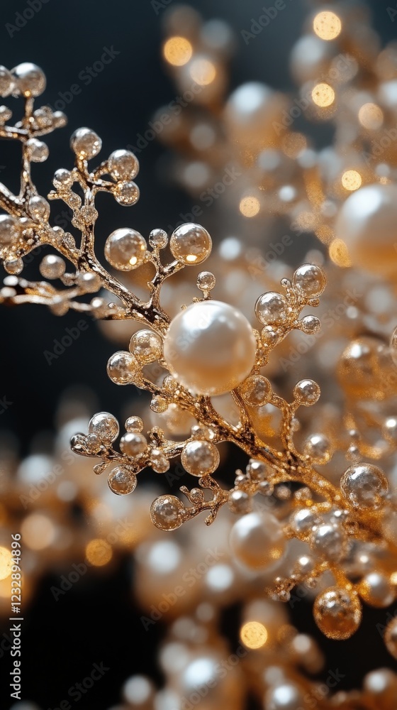 Elegant Gold Branch with Pearl Accents - Festive Holiday Decor Elegant Gold Branch with Pearl Accents - Festive Holiday Decor