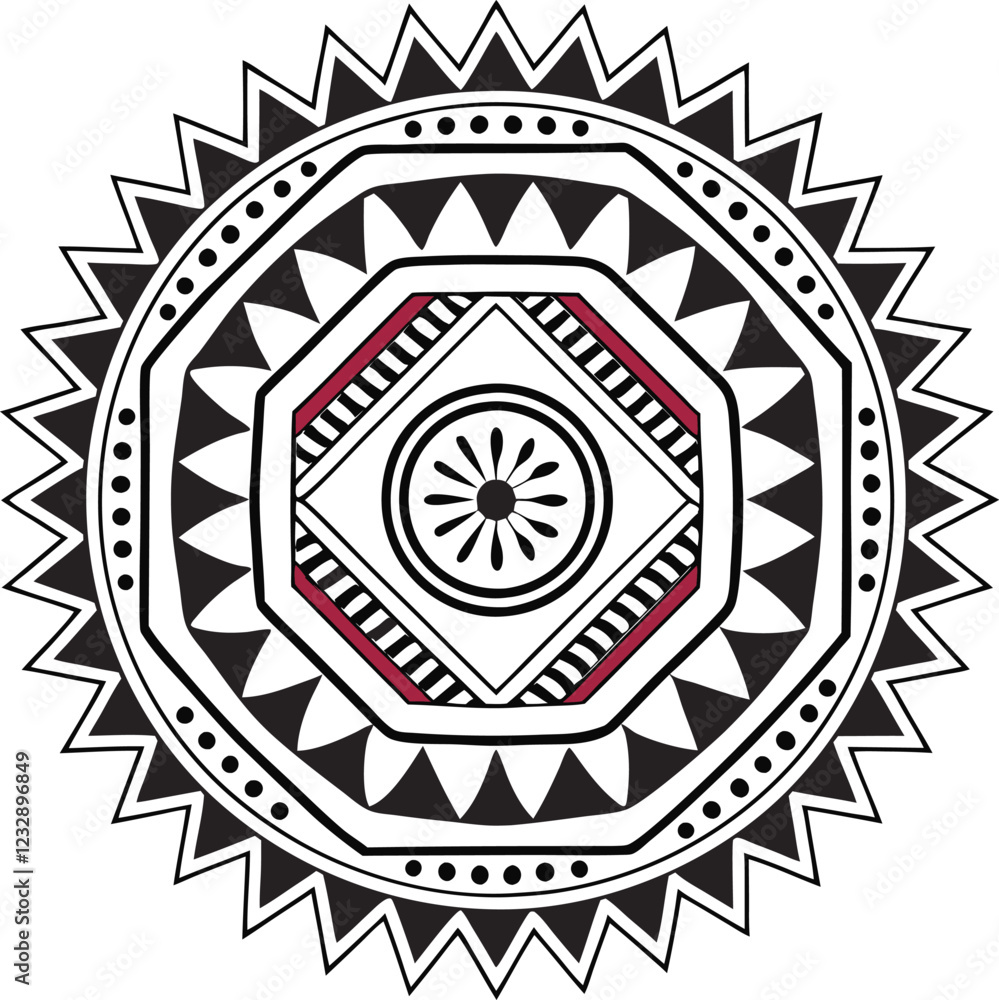 Obraz premium Sacred Geometry Mandala Collection: Hexagonal, Tribal, and Abstract Designs in Black & White