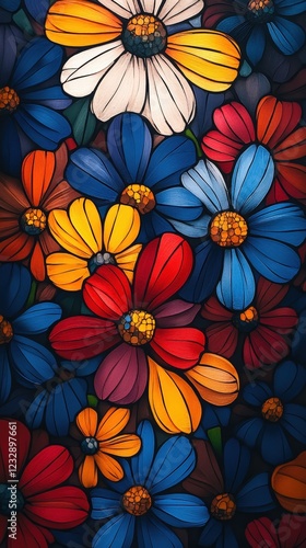 Vibrant Colorful Floral Pattern: Abstract Daisy Bouquet