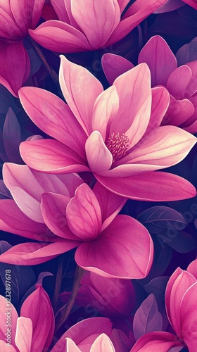 Vibrant Pink Magnolia Blossoms: A Floral Masterpiece.