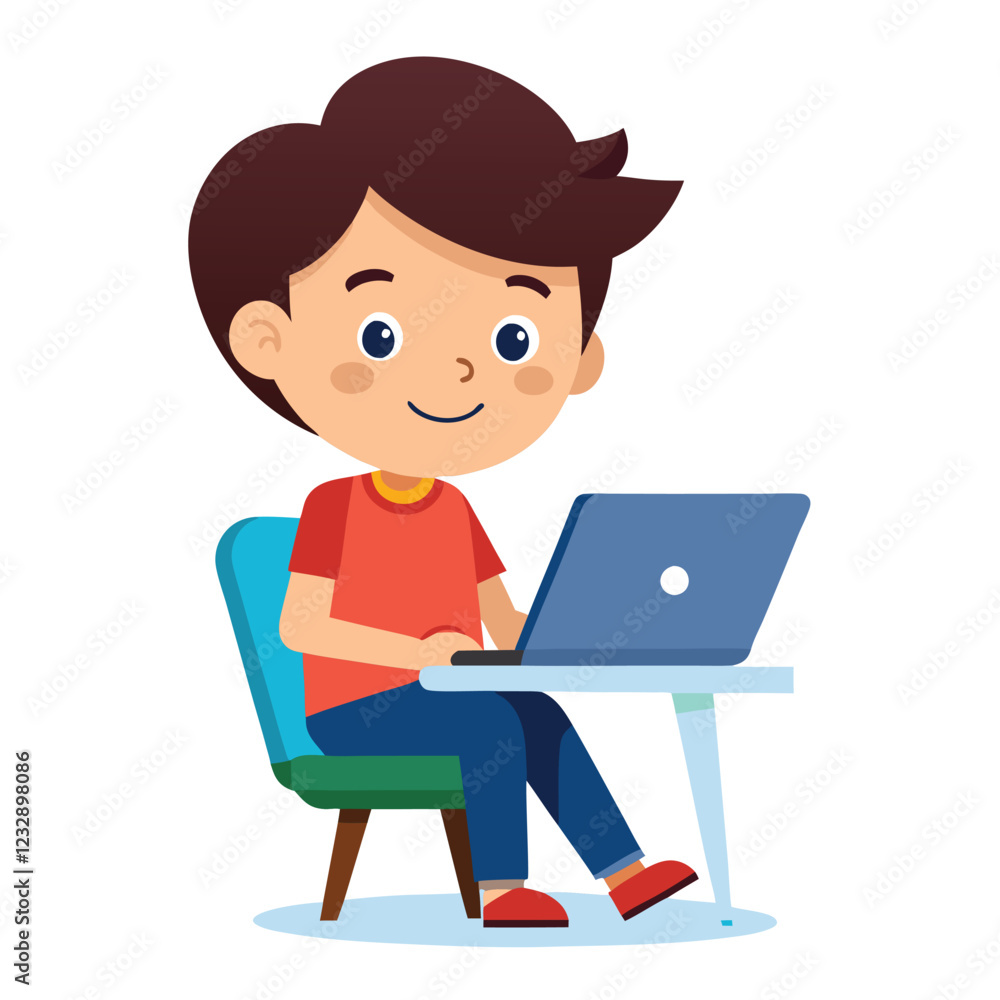 man working on his laptop, vector illustration man working on his laptop, vector illustration