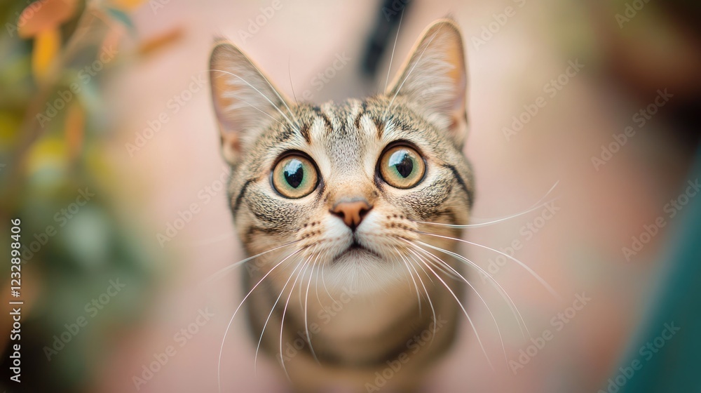 A Tabby Cat with Wide Eyes Looks Upward A Tabby Cat with Wide Eyes Looks Upward