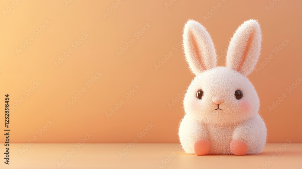 Adorable Fluffy White Bunny Sitting Against Orange Background Adorable Fluffy White Bunny Sitting Against Orange Background