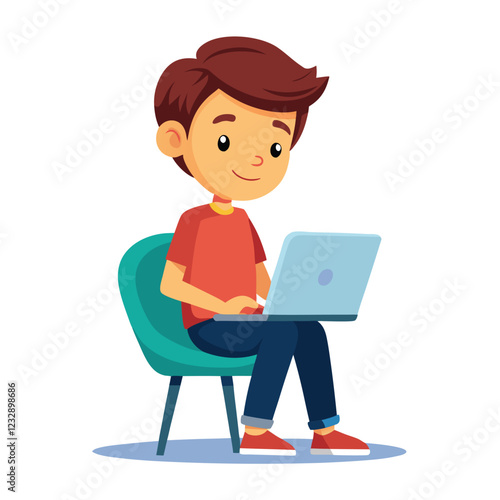 man working on his laptop, vector illustration	