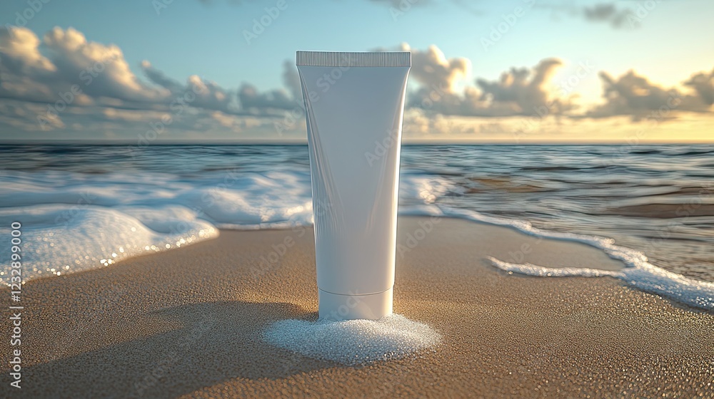Minimalist Cream Tube Without Labels on sea Minimalist Cream Tube Without Labels on sea