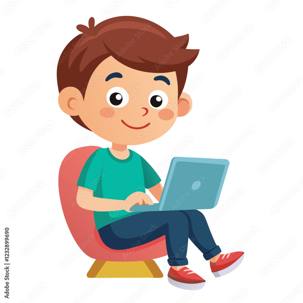 man working on his laptop, vector illustration man working on his laptop, vector illustration