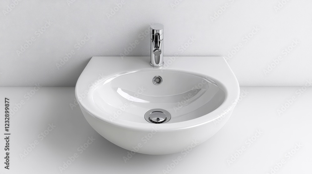 Simple white sink with a chrome drain and faucet in a clean environment Simple white sink with a chrome drain and faucet in a clean environment