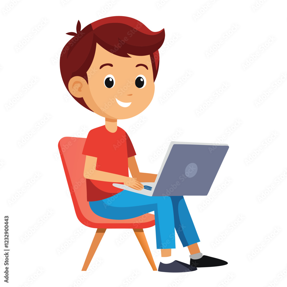 man working on his laptop, vector illustration man working on his laptop, vector illustration
