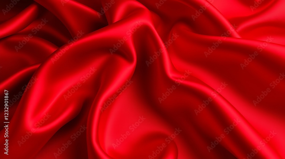Obraz premium Vibrant red silk fabric, luxurious satin texture, smooth folds and ripples, shiny surface