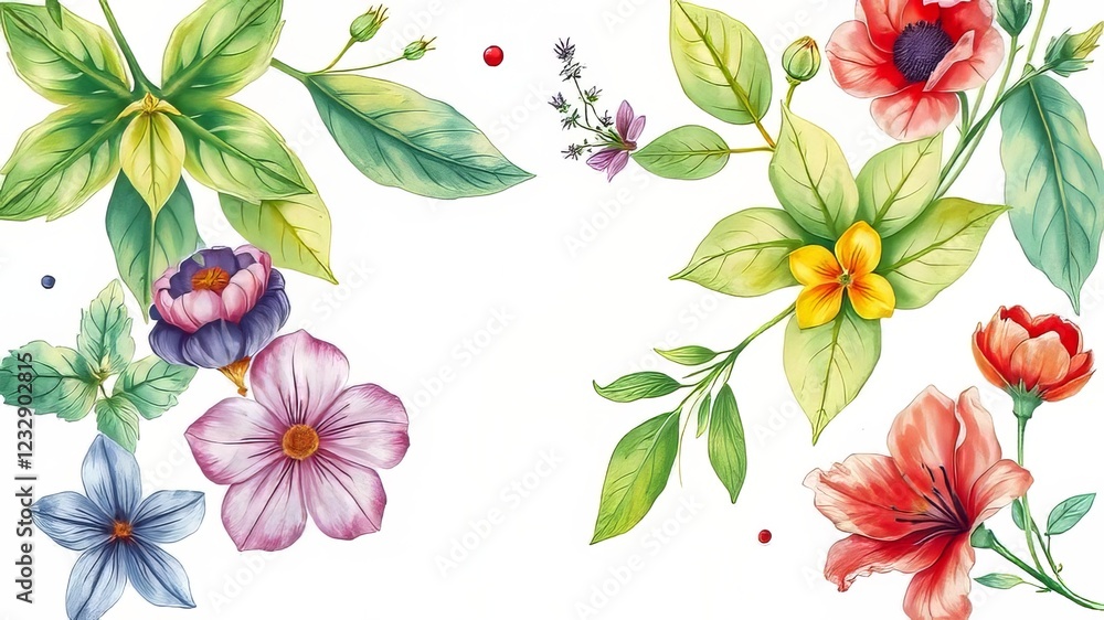 Obraz premium Vibrant Herb Watercolor Pattern Background - Abstract Art