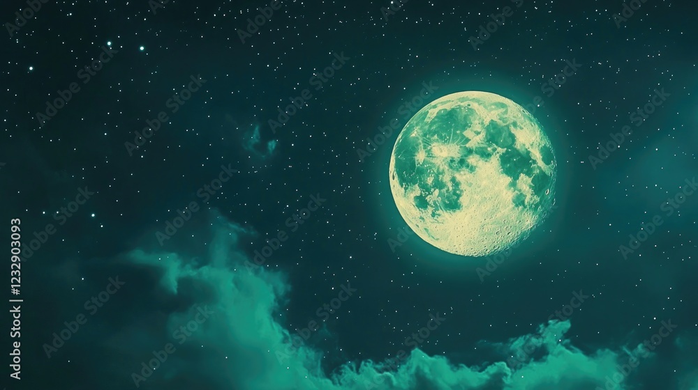 Fototapeta premium Full Moon Night Sky Celestial Clouds Stars