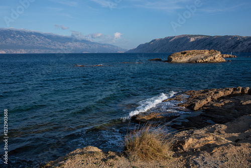 Obraz na płótnie View of scenic landscape with rocks and sea on the Adriatic Sea, Croatia. w salonie