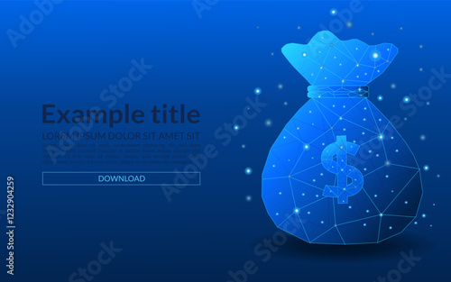 Savings or financial gains concept in dollars. Money bag in dollar currency in low poly style. Finance vector illustration on blue technology background.