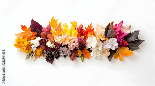 Autumnal floral arrangement, white background, fall colors, design element