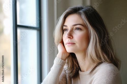 thoughtful young woman with natural beauty looking out of window Free Download thoughtful young woman with natural beauty looking out of window - GFXLoad
