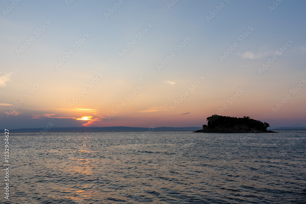 View of scenic sunset on the Adriatic Sea, Croatia.