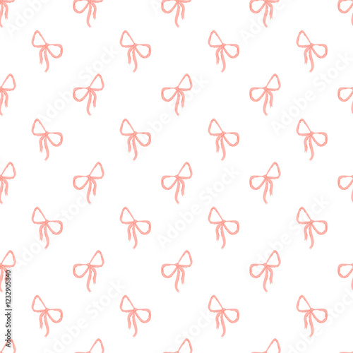 Elegant seamless pattern with pink ribbons and bows. Romantic Valentine’s Day print for creative and seasonal applications. Ideal for scrapbooking, textile prints, advertising materials and gift bags