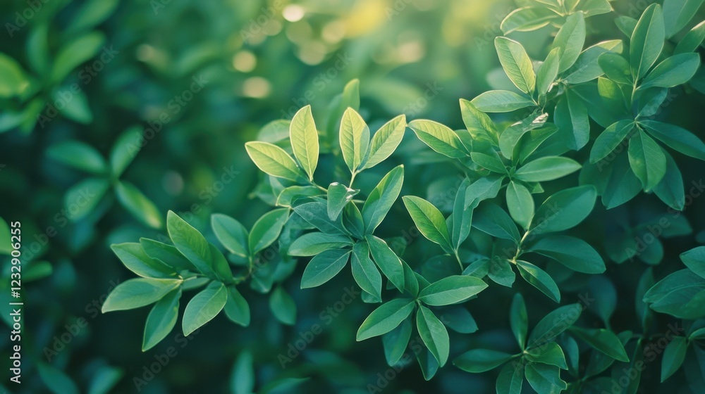 Fototapeta premium Lush Green Leaves with Natural Light in a Close-Up View