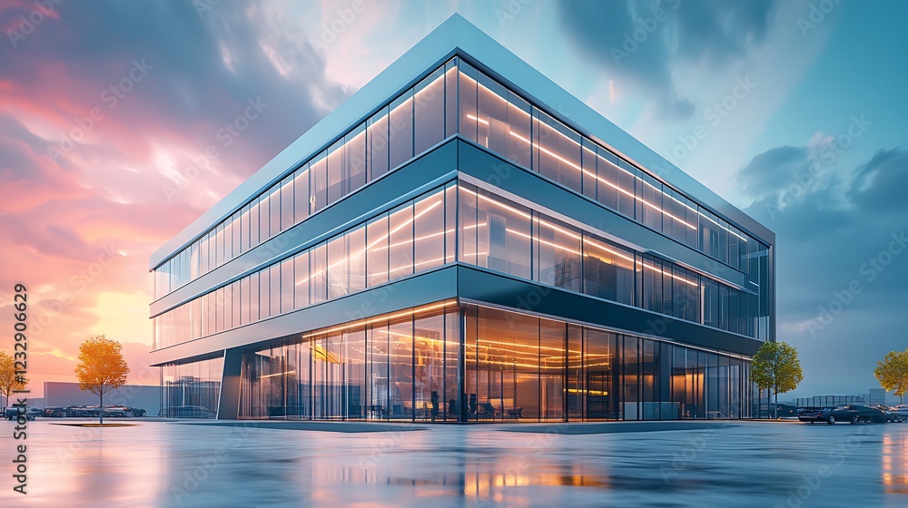 Fototapeta premium High tech futuristic skyscraper showcasing elegant glass surfaces and structural brilliance