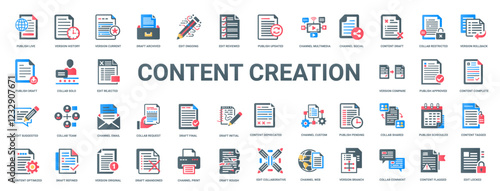 content creation set flat design elements, approved suggest complete team