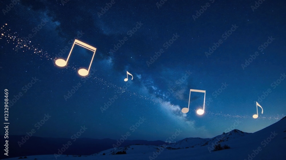 Celestial Symphony Musical Notes Dance Across a Starry Night Sky Above a Snowy Mountain Range Celestial Symphony Musical Notes Dance Across a Starry Night Sky Above a Snowy Mountain Range