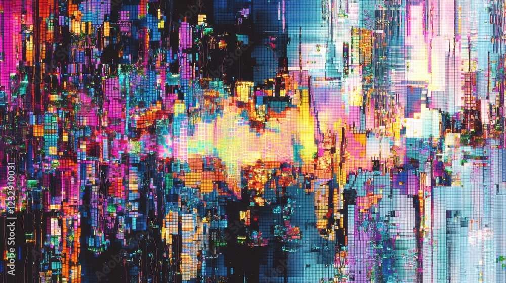 Fototapeta premium Vibrant Abstract Digital Art with Colorful Patterns and Distortion