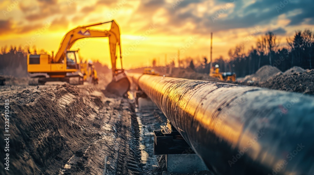 custom made wallpaper toronto digitalA large yellow excavator is digging a trench for a pipeline