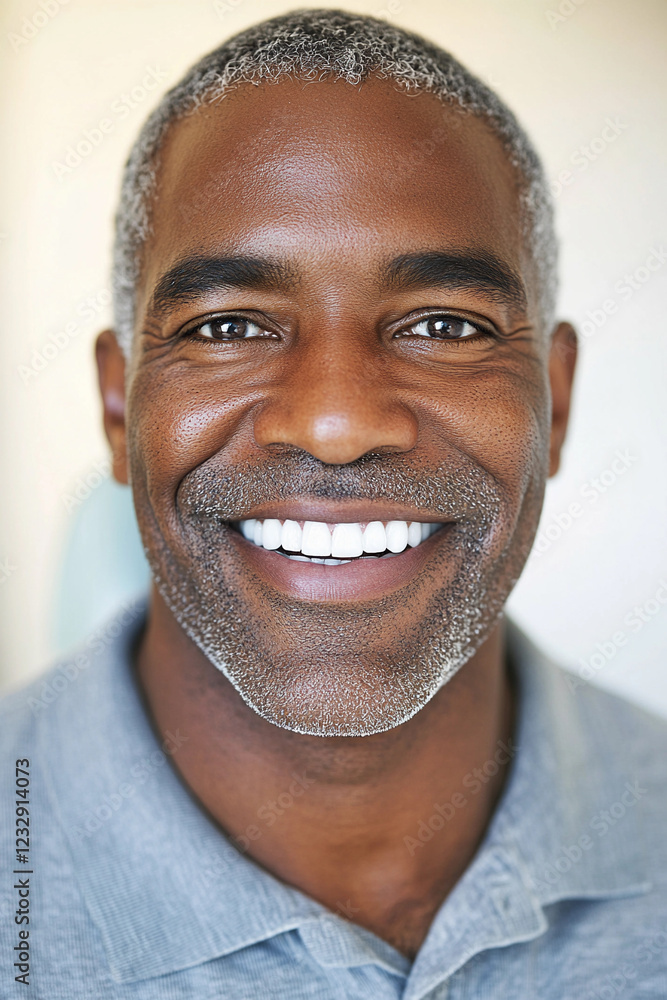 Smiling man with gray hair in casual setting Smiling man with gray hair in casual setting