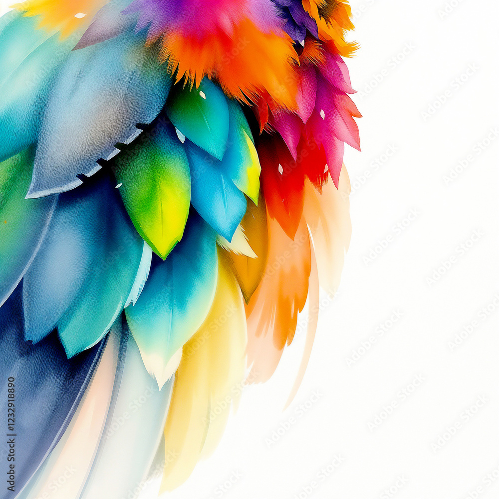 Obraz premium Super zoom on a hummingbird’s colorful feathers! Soft watercolor pastel shades blend like a rainbow, creating a magical and dreamy nature vibe.