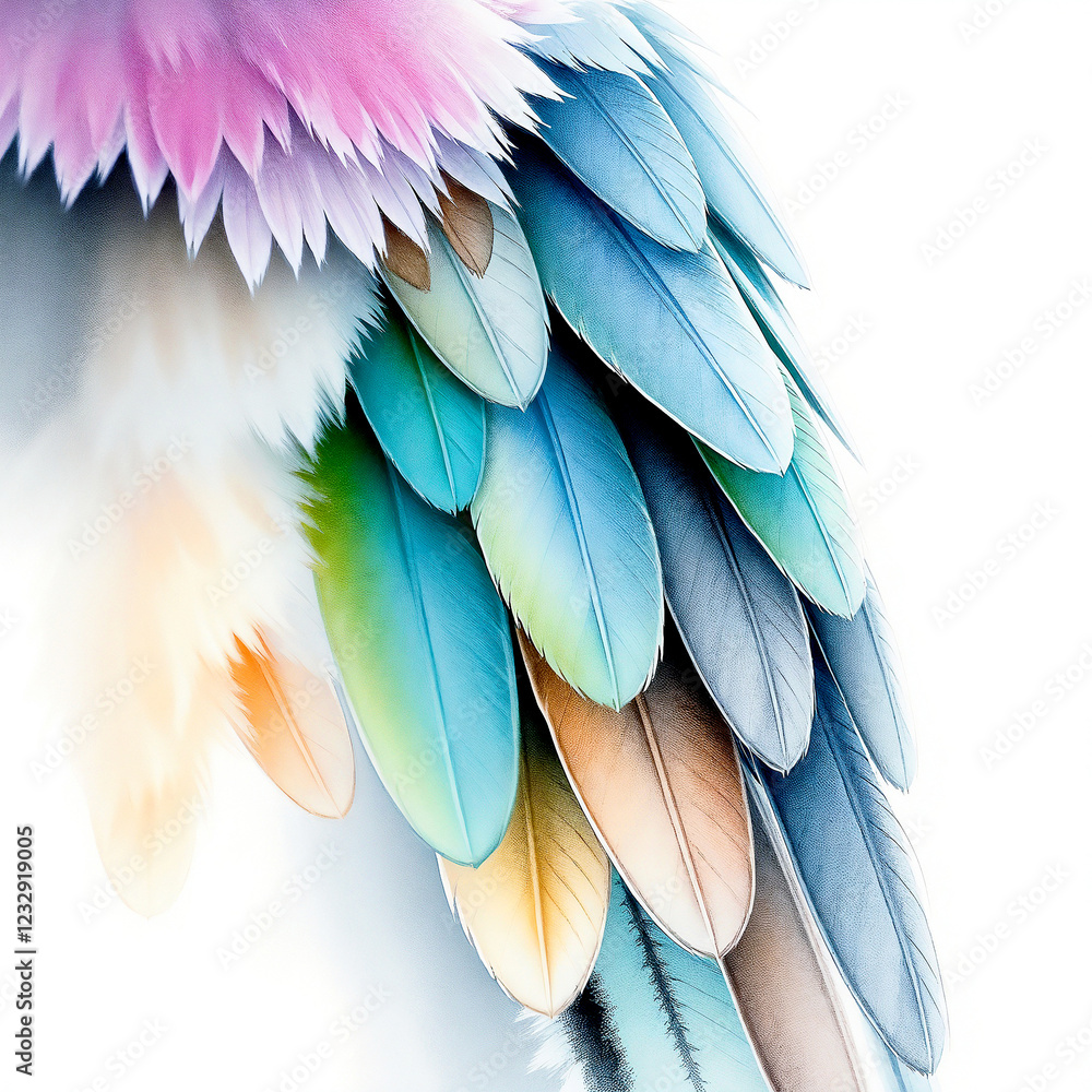 Obraz premium Super zoom on a hummingbird’s colorful feathers! Soft watercolor pastel shades blend like a rainbow, creating a magical and dreamy nature vibe.