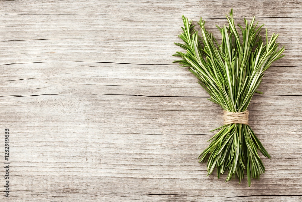 Fresh Rosemary Bunch on Wooden Table Fresh Rosemary Bunch on Wooden Table