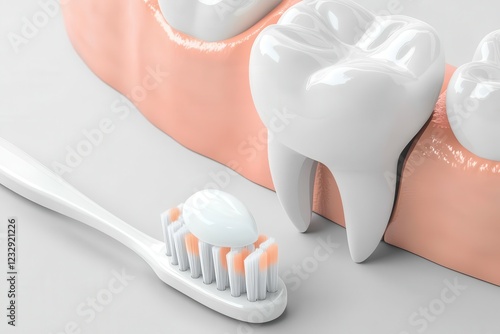 Close-up of a toothbrush and teeth for dental hygiene concept. photo