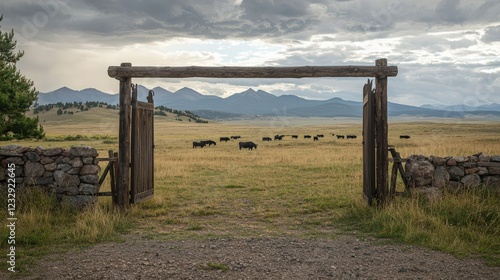 Wallpaper Mural A gate in a field with cows grazing in the background Torontodigital.ca
