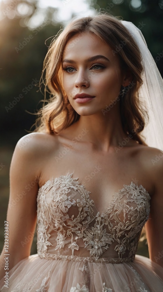 Portrait of beautiful young woman in tulle dress. Pretty bride Portrait of beautiful young woman in tulle dress. Pretty bride