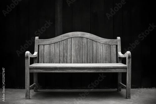 Elegant wooden bench against a black backdrop in a minimalist setting