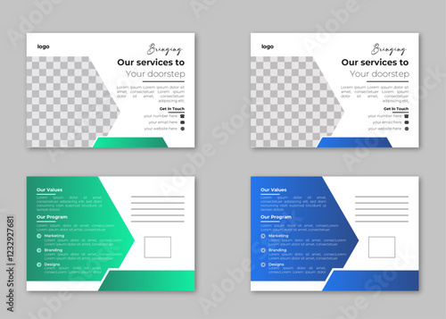 Blue and green Corporate business postcard design template